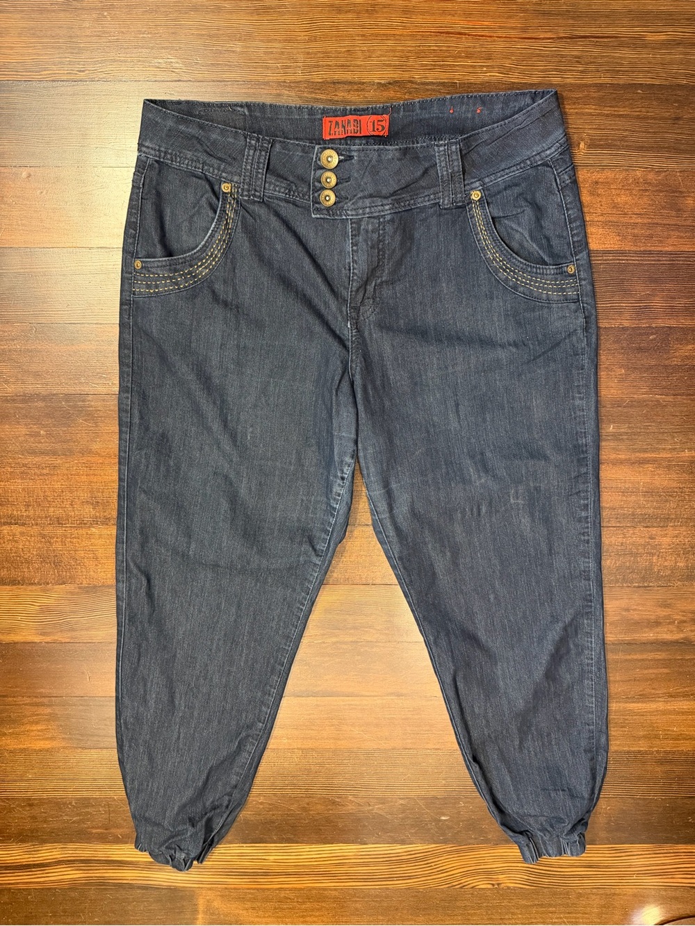 Zanadi 15 Black Denim Jogger Jeans Low Rise Elastic Cuff Baggy Pants Size 15